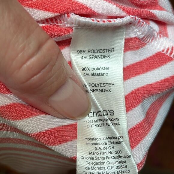 Chico’s Peek-a-boo neck swing Short sleeve top, red white stripe shirt, Medium - Picture 6 of 7